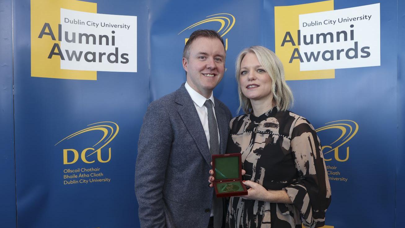 Cleona Ní Chrualaoi, producer of An Cailín Ciúin, pictured with her husband, director Colm Bairéad, at the DCU Alumni Awards.