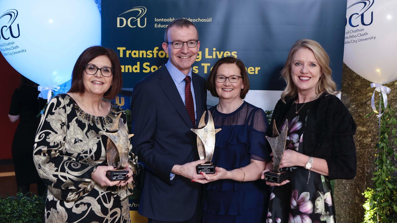 CRH, Siobhán Fay and Edward McGivney and Professor Anne Looney, DCU Leadership Awards winners.