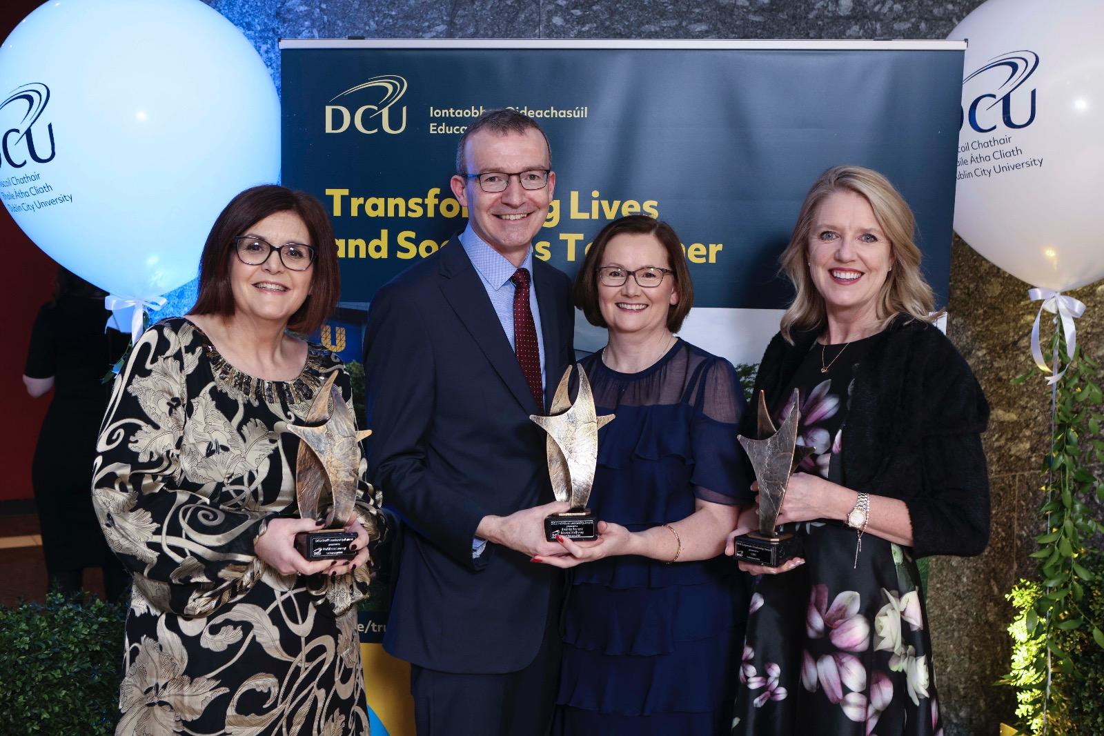 CRH, Siobhán Fay and Edward McGivney and Professor Anne Looney, DCU Leadership Awards winners.