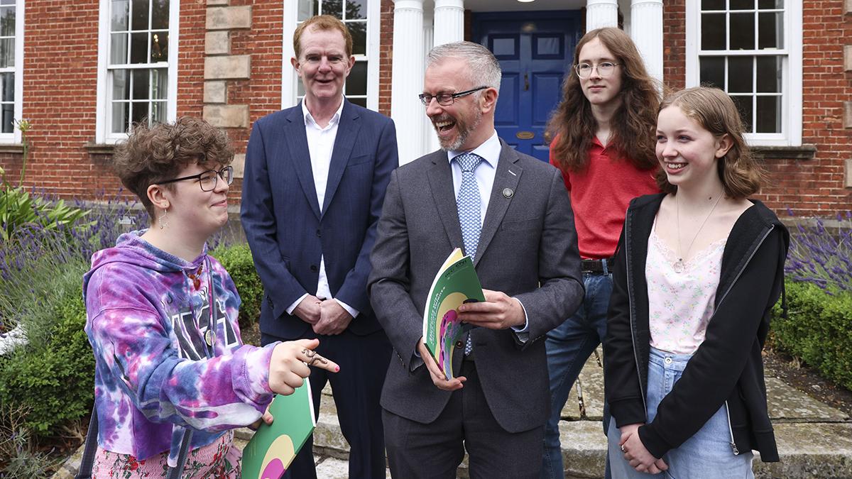 From left: Kathleen Synnott, CTYI Student; CTYI Director Colm O’Reilly; Roderic O'Gorman TD, Minister for Children, Equality, Disability, Integration and Youth; Christopher Mannix, CTYI Student and Lucy Tyrrell, CTYI Student.
