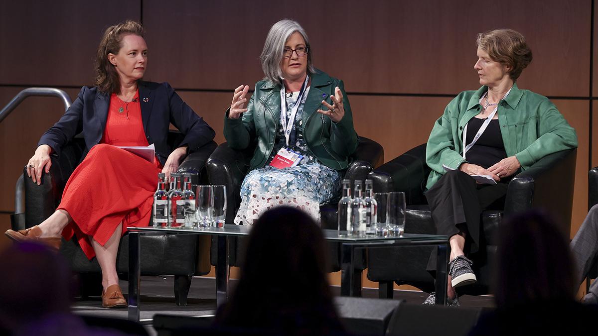 Professor Blánaid White, the Dean of Strategic Learning Innovation at DCU, on stage at the Collaboration Nation conference.