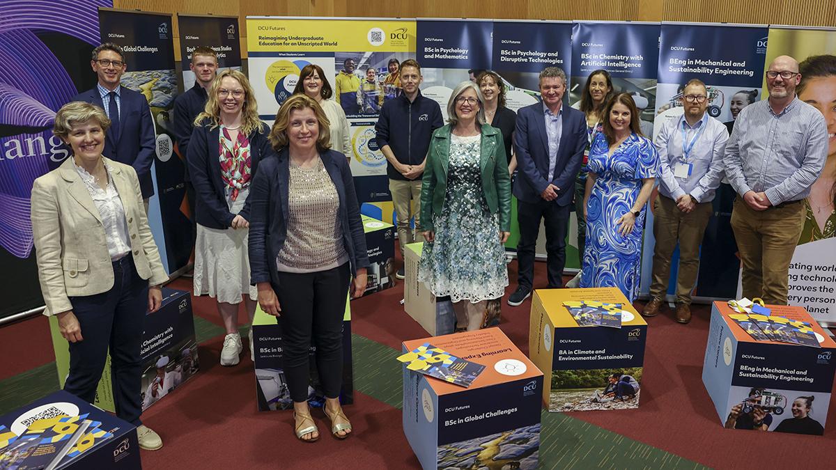Dr Susan Hegarty, Dr Ciarán Dunne, Stephen Murnane (1st year Global Challenges student), Abbey Byrne (2nd year Bioprocessing student), Dr Jennifer McKenna (Intel), Prof Anne Sinnott, Mark Brady (2nd year Psychology & Disruptive Technologies student), Prof Blánaid White, Prof Lisa Looney, Prof Brian Harney, Dr Shirley Coyle, Lisa Whelan, Dr Brian Freeland and Brett Stout