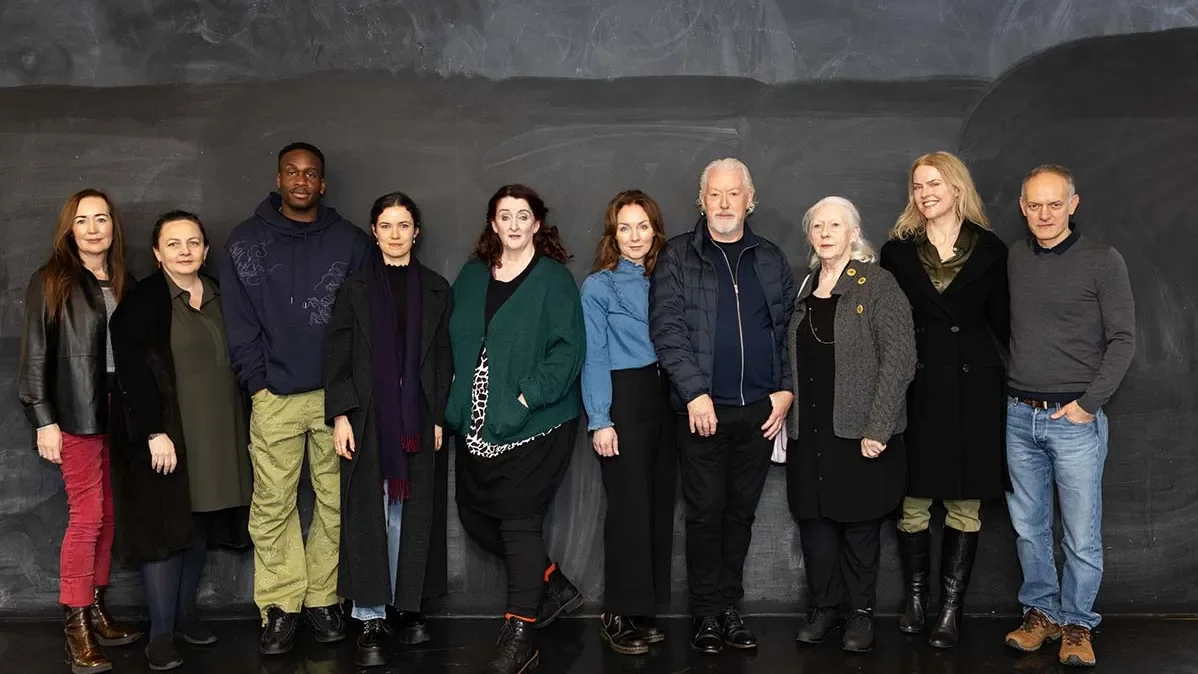 Marina Carr, lecturer in the School of English at DCU, with the cast of Audrey or Sorrow. Photo Credit: Ailbhe O’Donnell