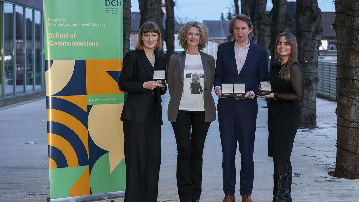 Journalist Justine McCarthy with award winners Alice Chambers, Orla Ryan and Nicky Ryan.