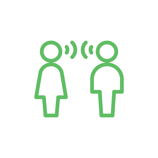 Green icon of two people talking
