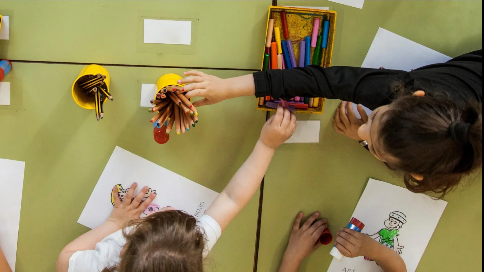 Overhead view of primary school children