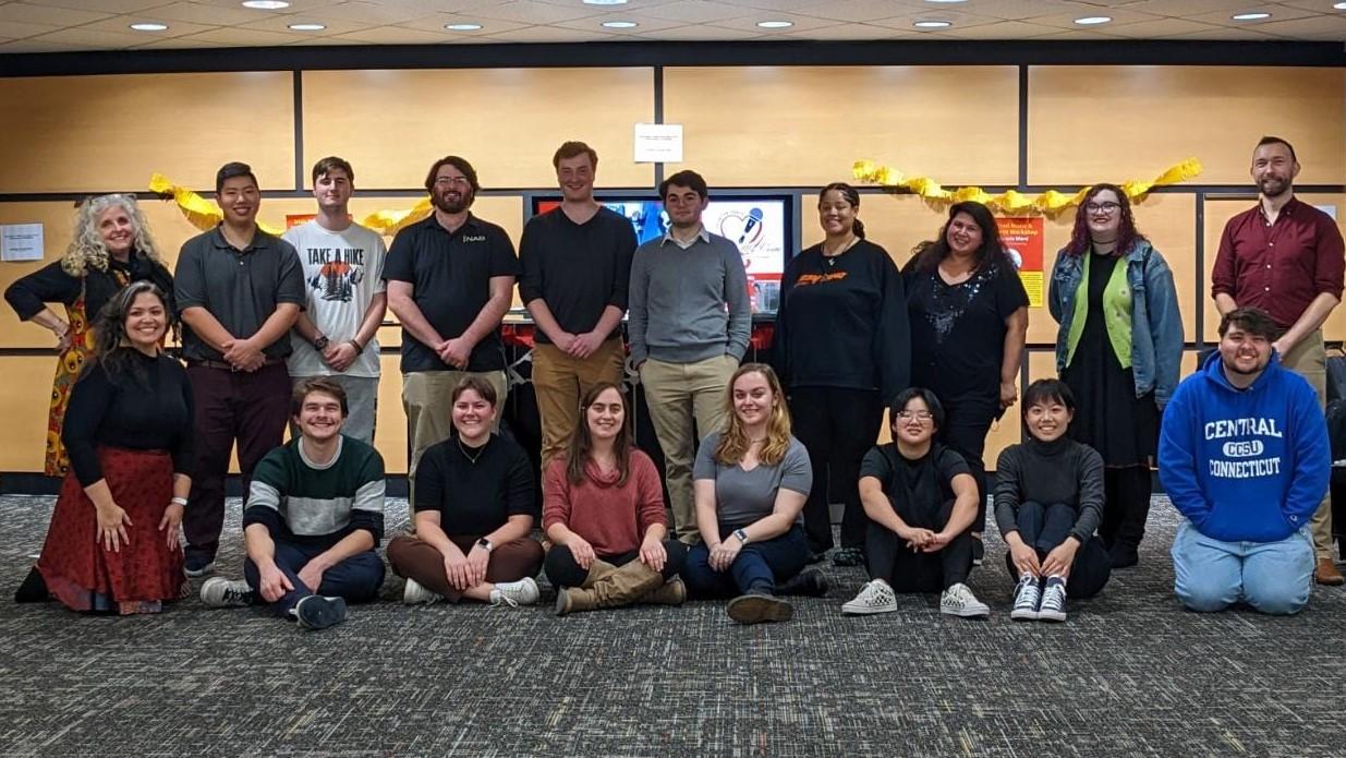 Dr. Francis Ward (DCU), Dr. Juliana Canterlli Vita (UH) and Colleen Casey-Nelson (CCSU), with music education majors at the ‘Irish Trad Music and Movement’ workshop, sponsored by the Hartt School chapter of the National Association for Music Education (NAfME)
