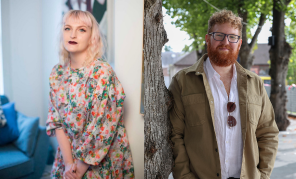 Shows pictures of the authors Sophie White and Dave Rudden