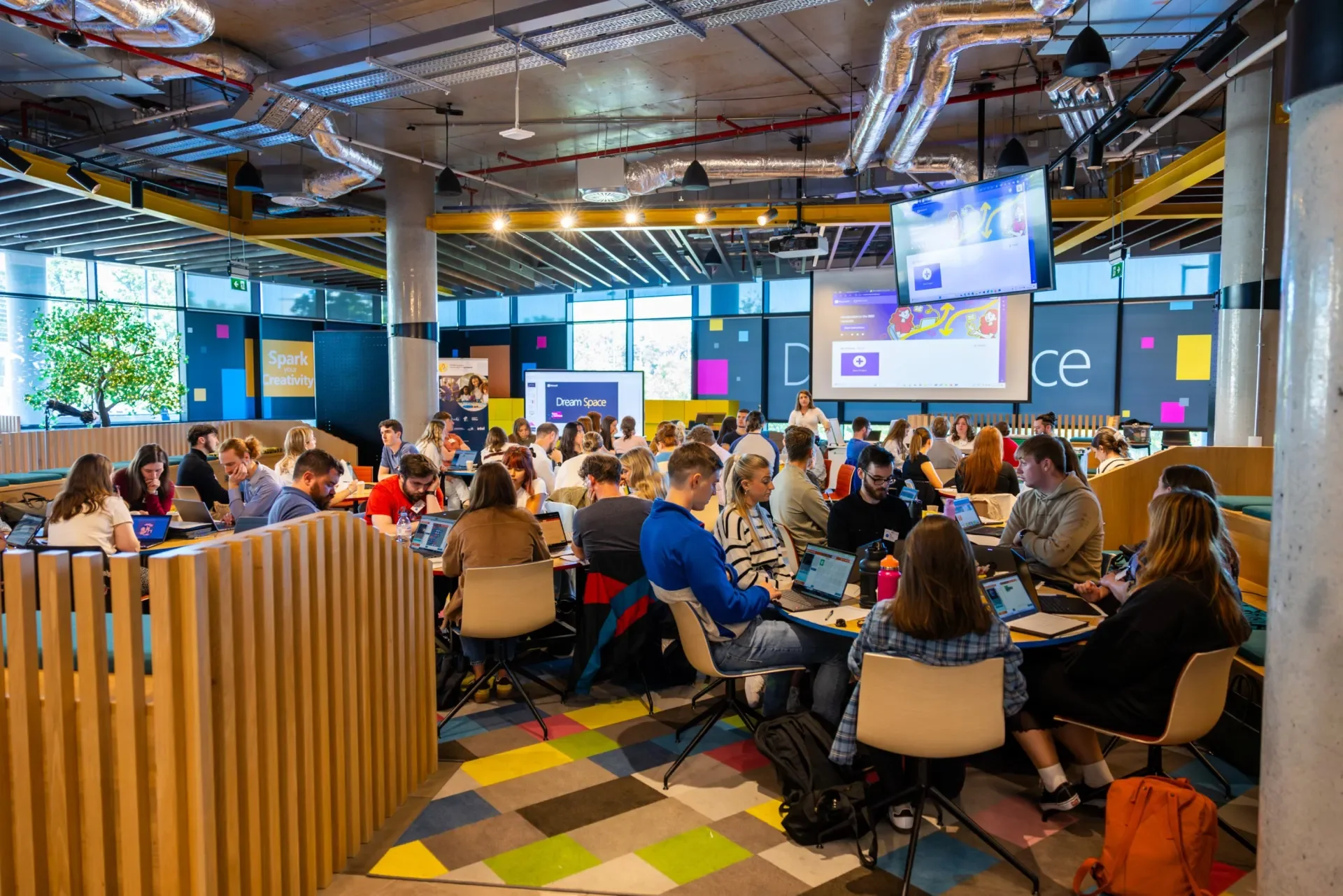 A wide shot of the STInt event in the Microsoft Dreamspace.