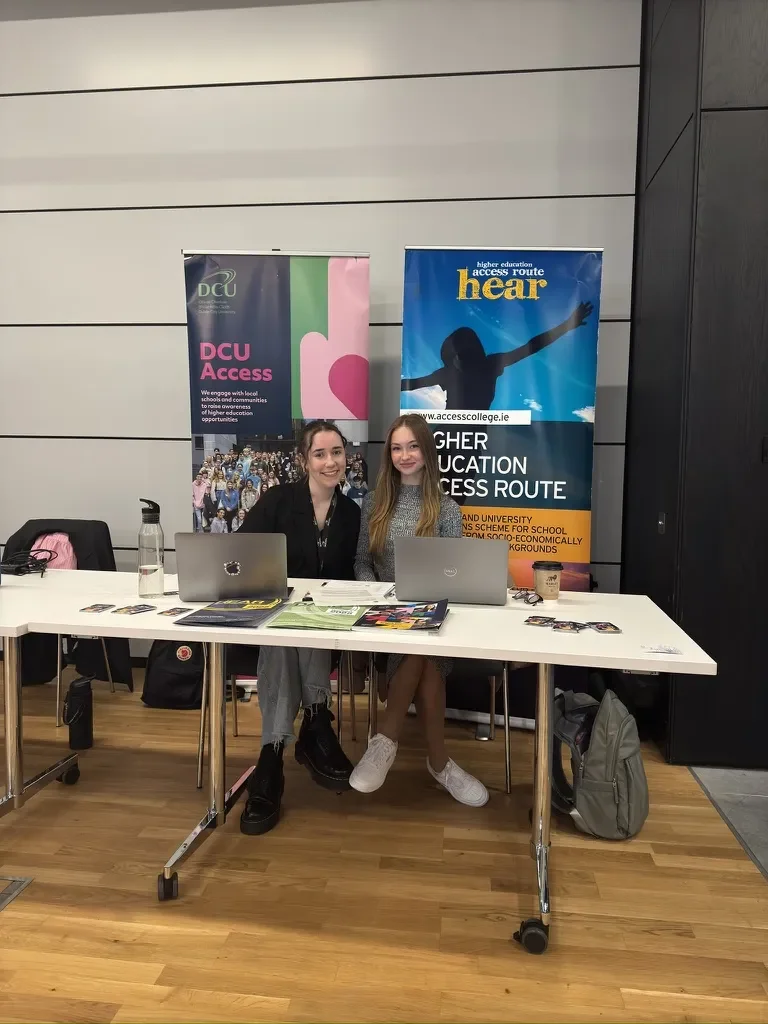 Two student ambassadors at an Open day event 