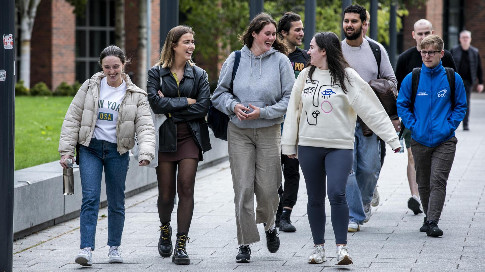 Shows students walking in DCU's Glasnevin campus