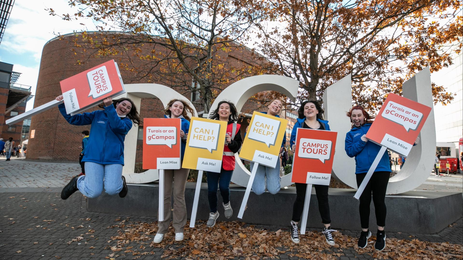 Shows student ambassadors on DCU's Glasnevin campus for November Open Day 