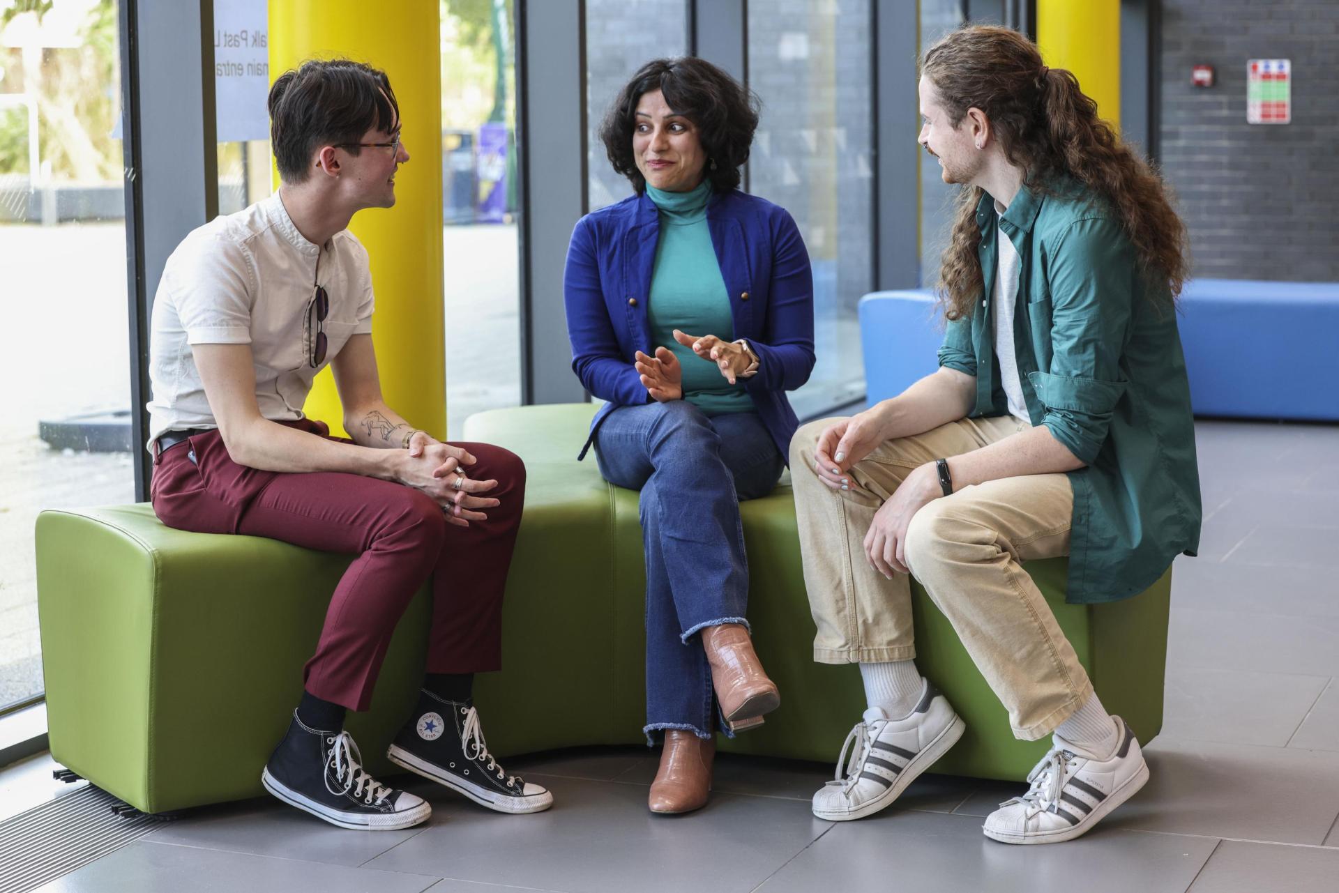 Students in the U building