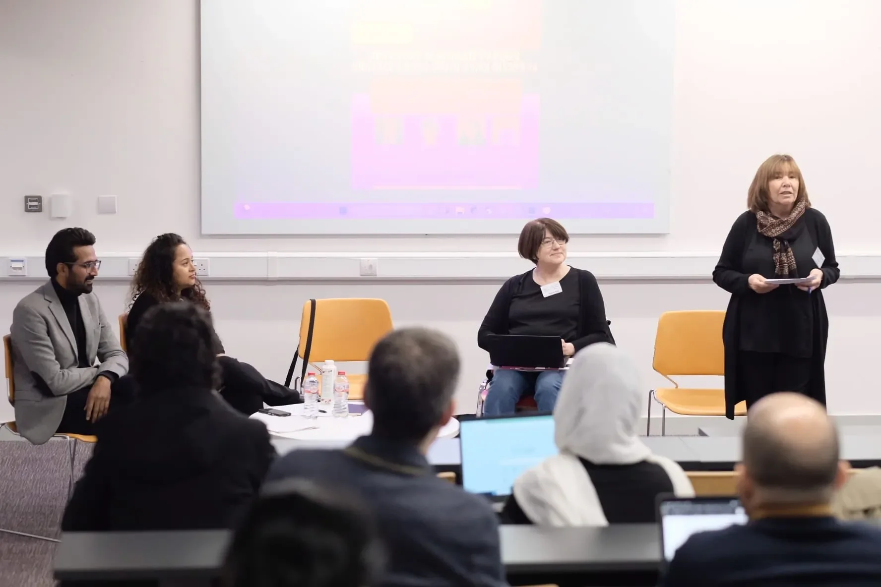 Shows attendees and speakers in a lecture theatre at 7th annual South Asia Conference at DCU