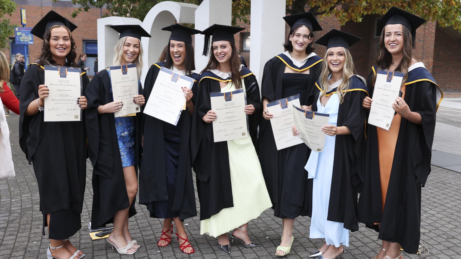 Shows DCU graduates on campus for October 2023 ceremonies