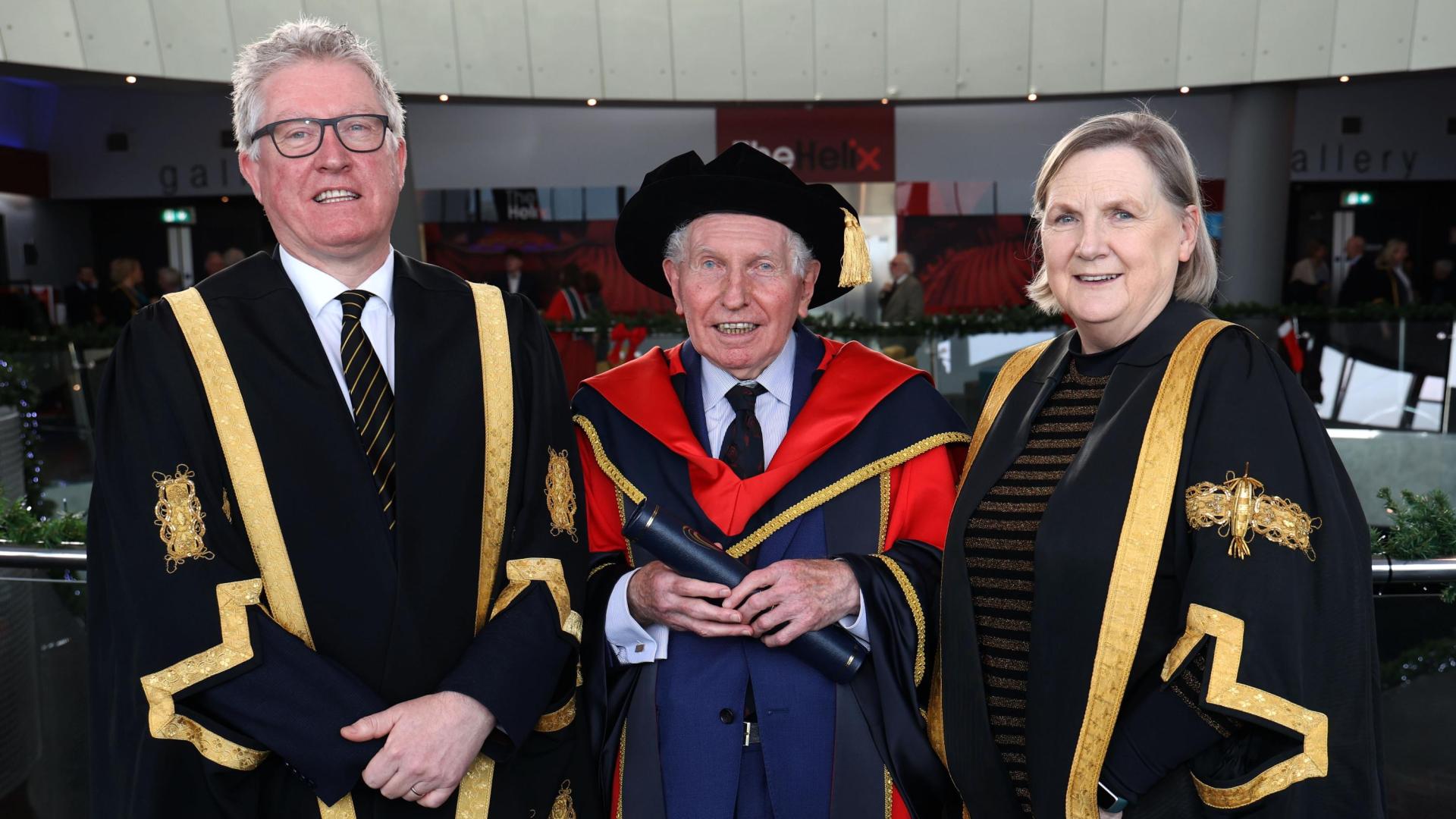 Shows Professor Daire Keogh, President of DCU, Dr Kenneth Milne, and Brid Horan, Chancellor DCU 