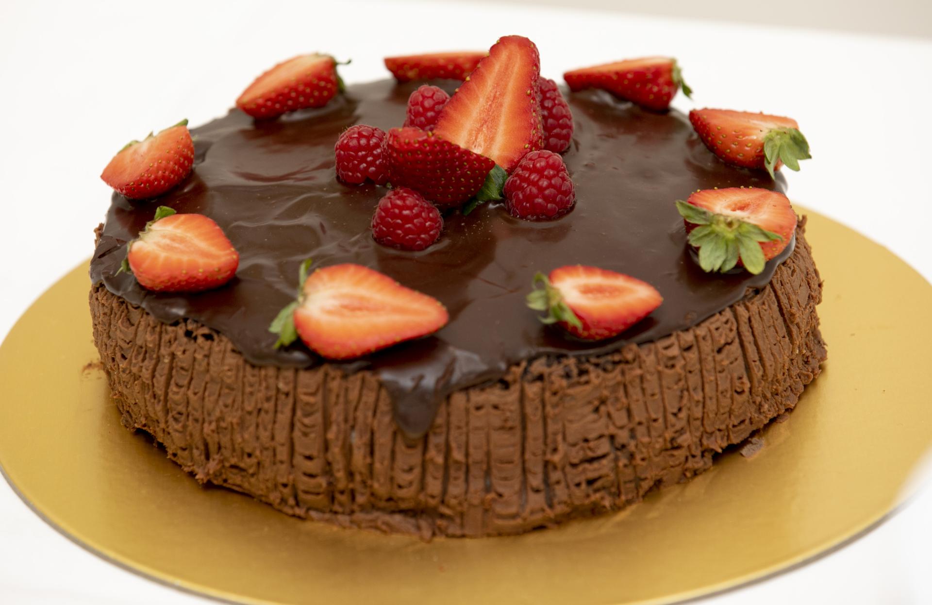 Shows Yuhui's Raspberry Chocolate Layer Cake during the DCU Bake off for Barretstown