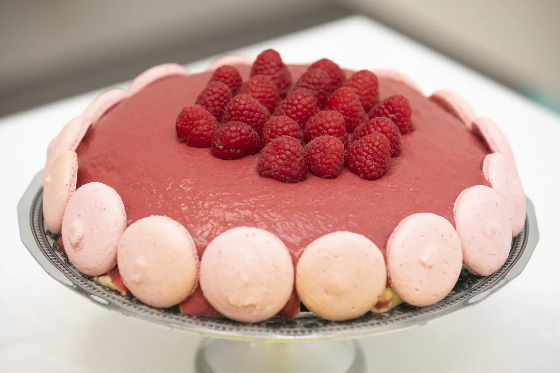 Shows Hazel's Raspberry and Honey Summer Torte for DCU Bake Off For Barretstown