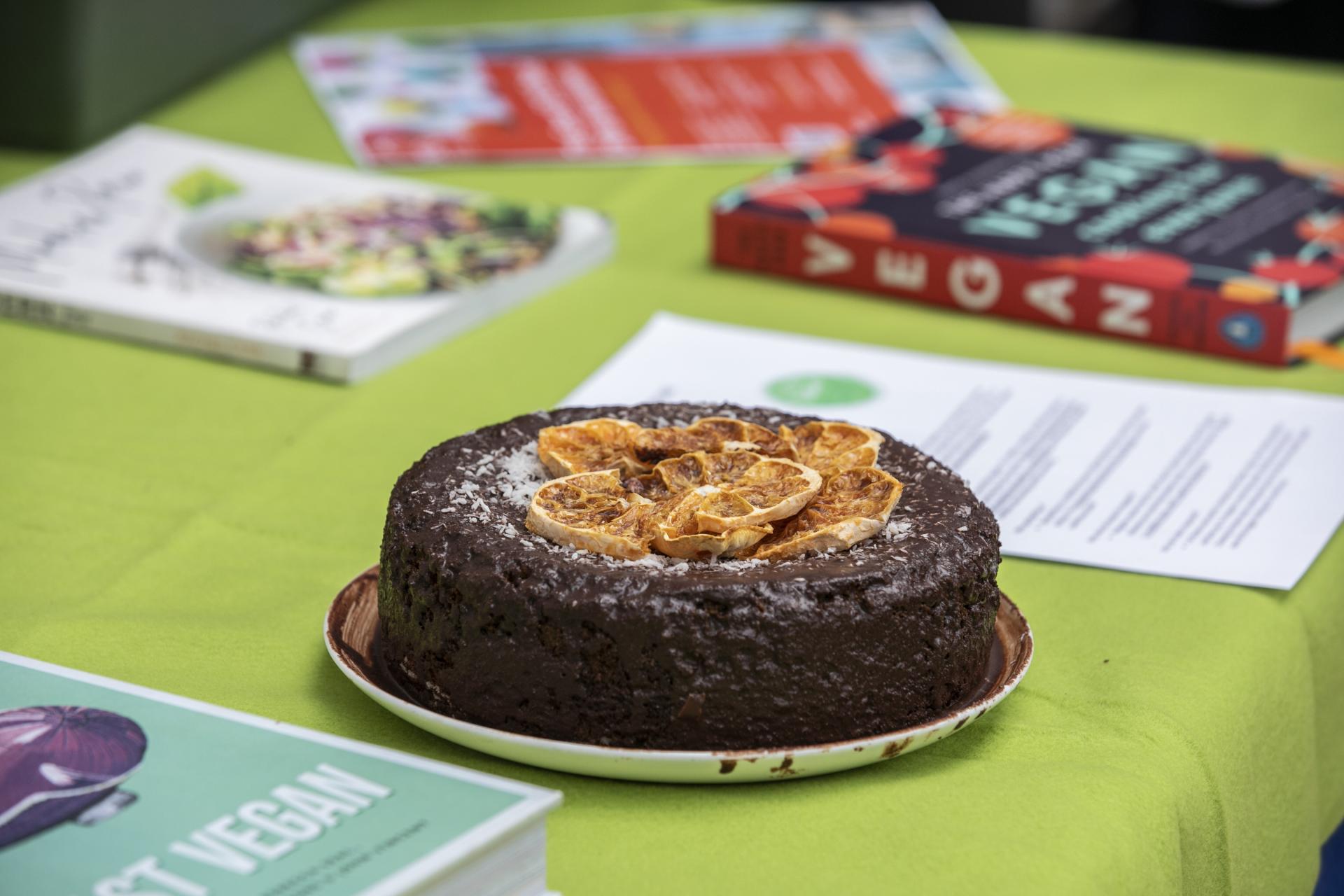 Shows Jennifer's Citric Vegan Cake during the DCU Bake Off for Barretstown