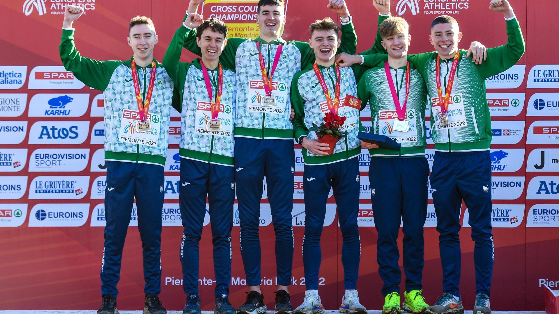 Members of the Irish U20 team - including DCU's Sean McGinley - at the European Championships 2022. Pic courtesy of Sportsfile