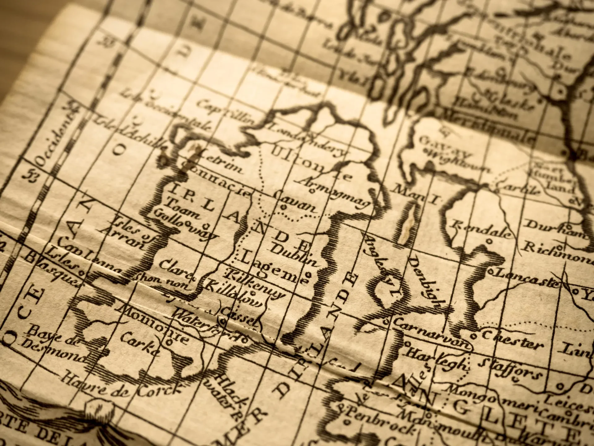 A vintage map of the island of Ireland.