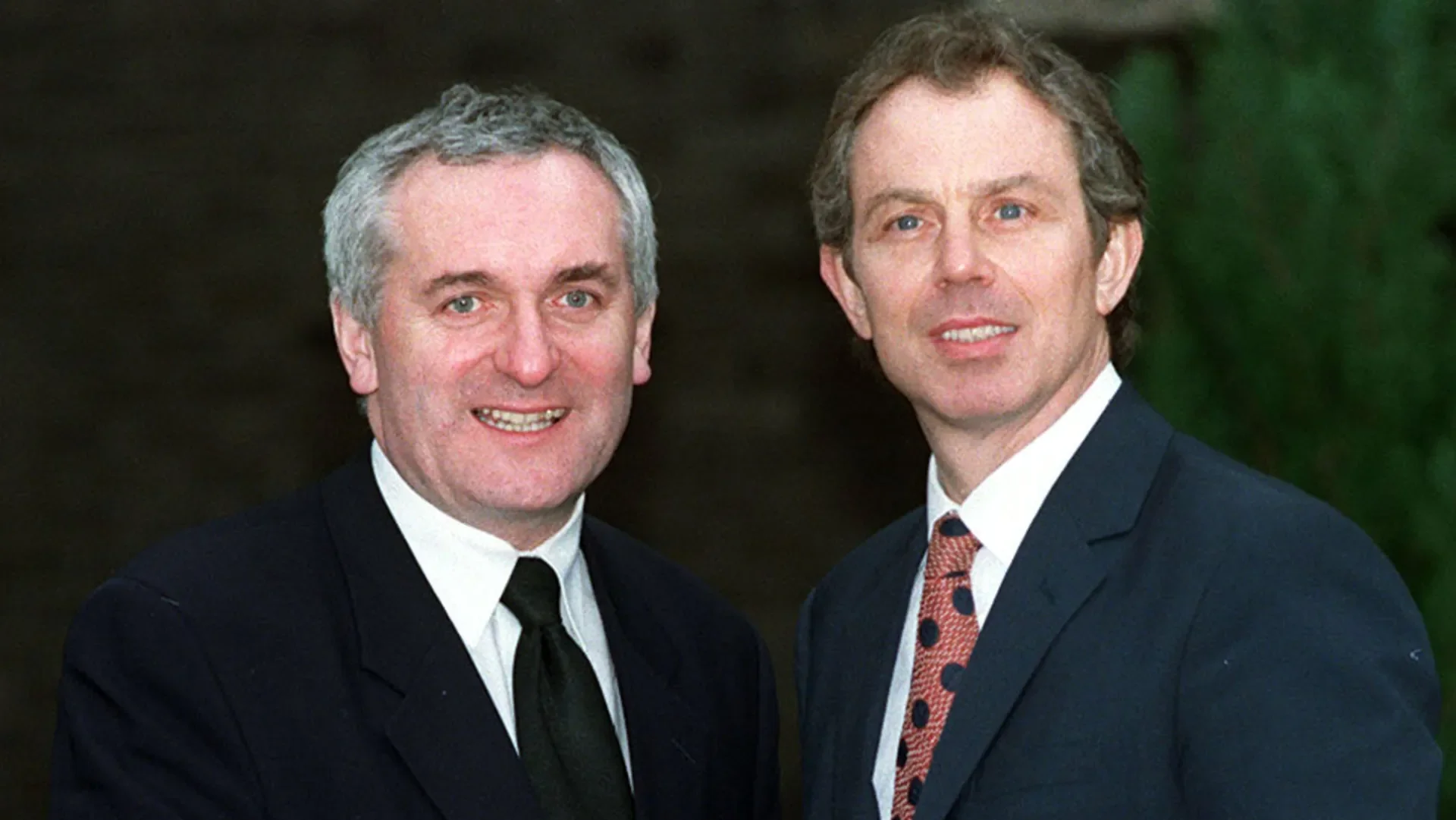 Bertie Ahern with Tony Blair after the signing of the Good Friday Agreement in 1998