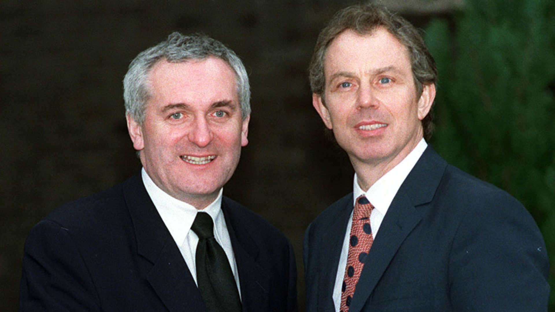 Bertie Ahern with Tony Blair after the signing of the Good Friday Agreement in 1998