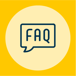 Speech bubble containing "FAQ"